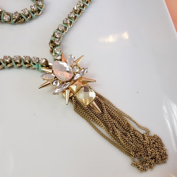 BAUBLEBAR Gold Tone Rhinestone Chain Pendant Necklace 24" long - Picture 6 of 12